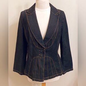 Monroe & Main Dark Blue Exposed Stitch Fitted Long Sleeve Denim Jean Jacket 12